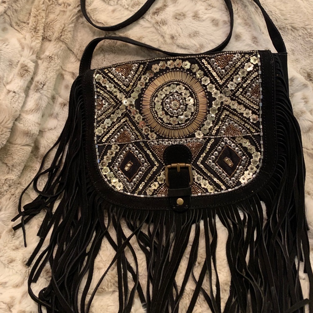 Big Buddha black suede beaded women’s handbag